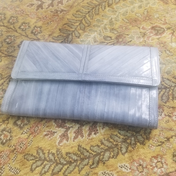 Vtg 70s gray eel skin clutch and matching wallet made in Korea - Picture 3 of 9